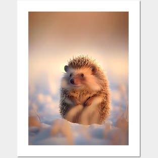 Cute Hedgehog On Winter Field Posters and Art